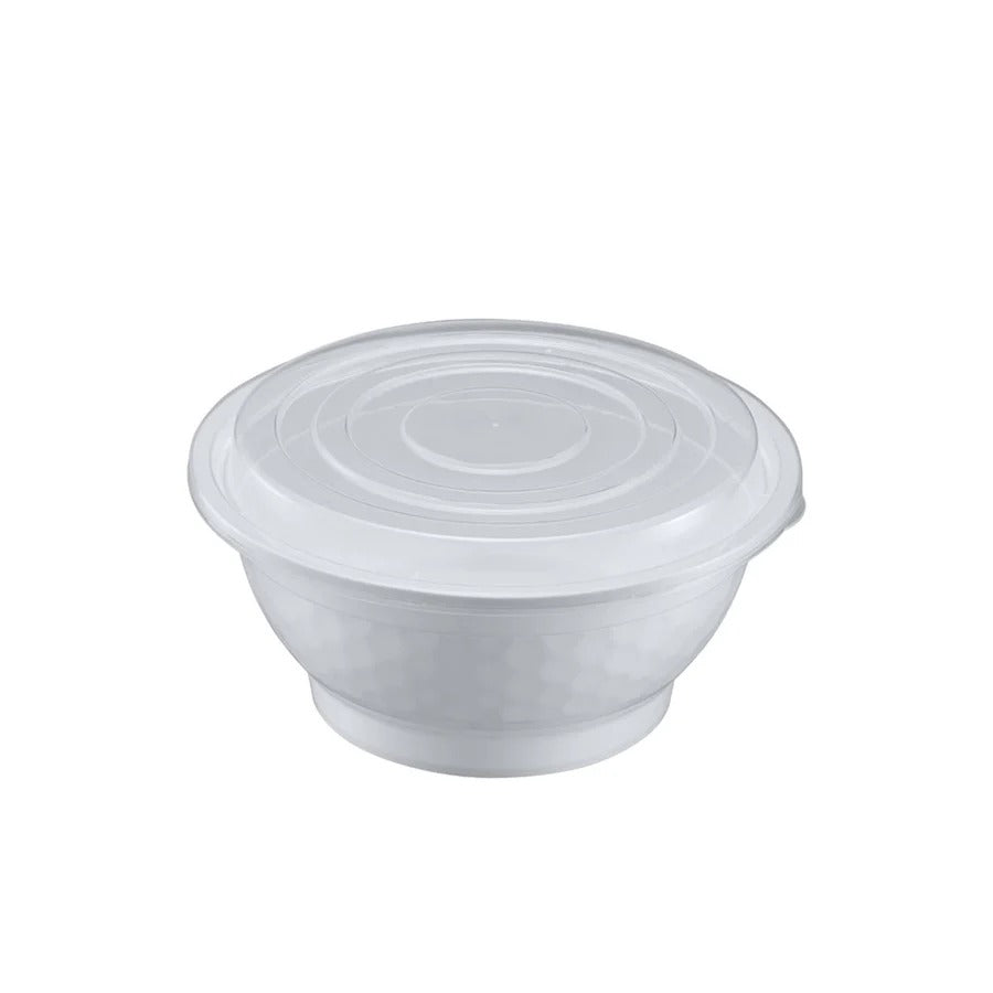 36oz White Round Bowl w Clear Lid 150/Case