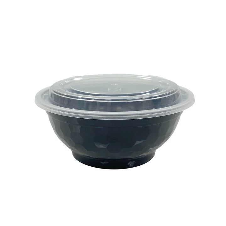 36oz Black Round Bowl With Clear Lid 150/Case