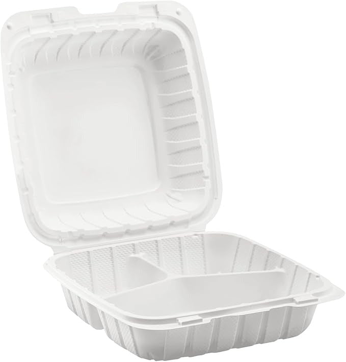 8" x 8" Hinged MFPP Container 3 Compartment 150/Case