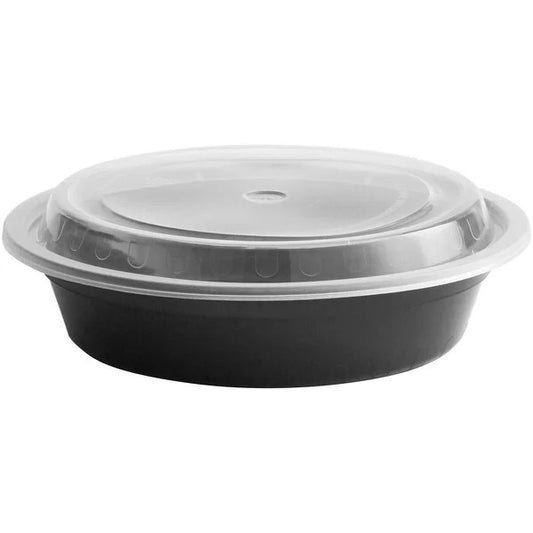 24 oz Black Round Microwavable Container with Lid 150/Case