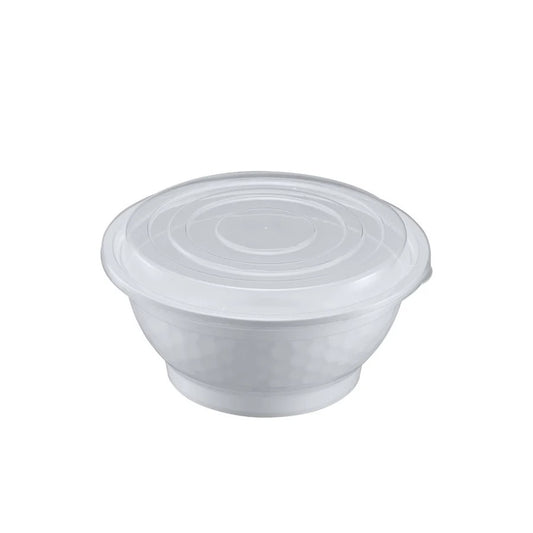 42oz White Round Bowl w Clear Lid 150/Case