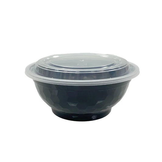 42oz Black Round Bowl With Clear Lid 150/Case