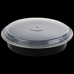 48oz Round Black Meal Prep Containers, 9 Inch