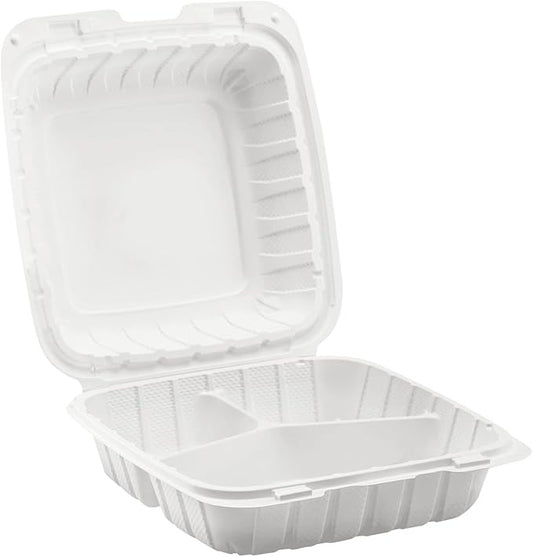 8" x 8" Hinged MFPP Container 3 Compartment 150/Case
